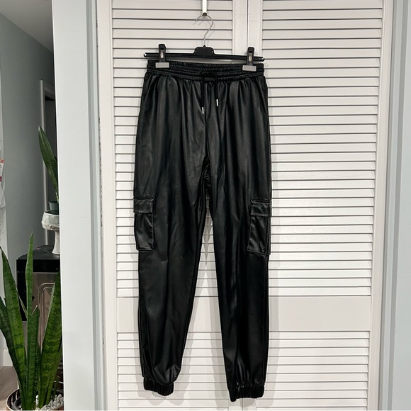 NWOT Vegan Leather Cargo Joggers - Picture 2 of 12